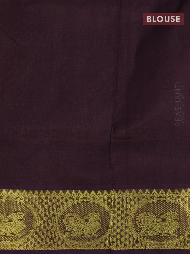 Silk cotton saree sandal and deep coffee brown with plain body and annam zari woven border - {{ collection.title }} by Prashanti Sarees