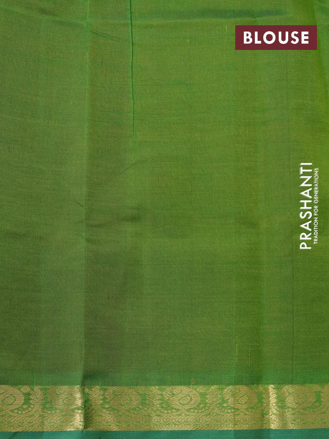 Silk cotton saree sunset orange and light green with plain body and zari woven border - {{ collection.title }} by Prashanti Sarees