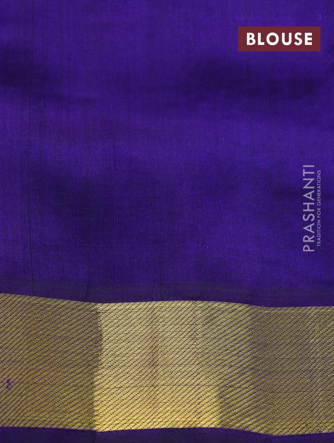 Silk cotton saree teal blue and blue with paalum pazhamum checks & zari buttas and zari woven border - {{ collection.title }} by Prashanti Sarees