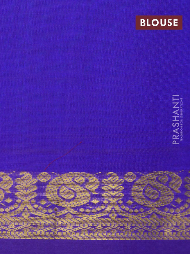 Silk cotton saree teal blue and blue with plain body and small zari woven border - {{ collection.title }} by Prashanti Sarees