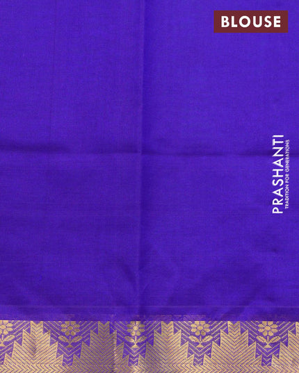 Silk cotton saree teal blue and blue with plain body and temple design zari woven border - {{ collection.title }} by Prashanti Sarees