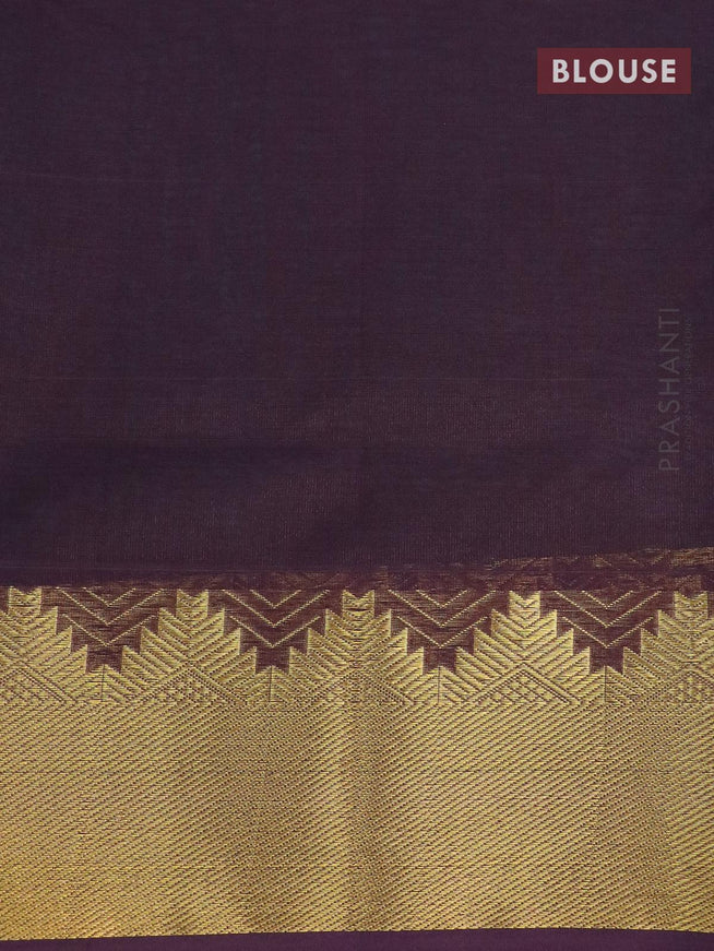 Silk cotton saree teal blue and coffee brown with plain body and temple design zari woven border - {{ collection.title }} by Prashanti Sarees