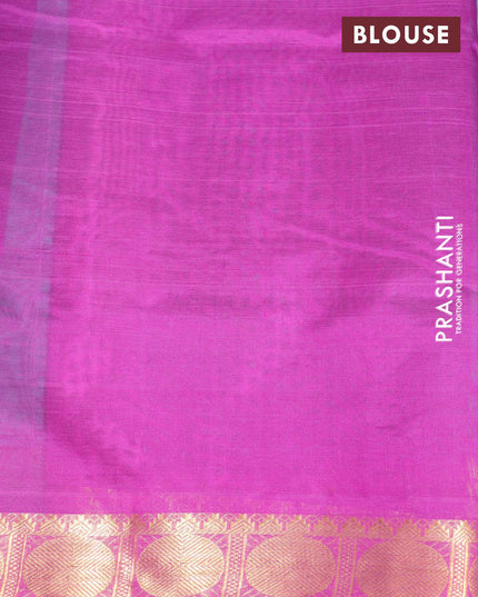 Silk cotton saree teal blue and purple with plain body and rudhraksha zari woven border - {{ collection.title }} by Prashanti Sarees