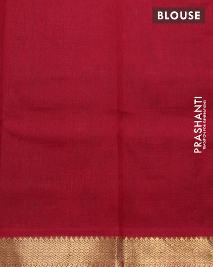 Silk cotton saree teal blue and red with plain body and zari woven border - {{ collection.title }} by Prashanti Sarees