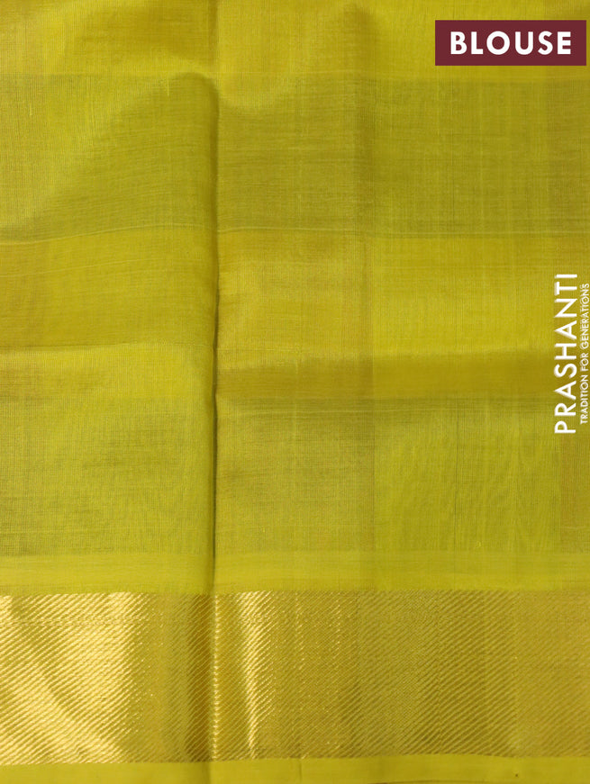 Silk cotton saree wine shade and lime yellow with paalum pazhamum checked pattern & zari buttas and zari woven border - {{ collection.title }} by Prashanti Sarees
