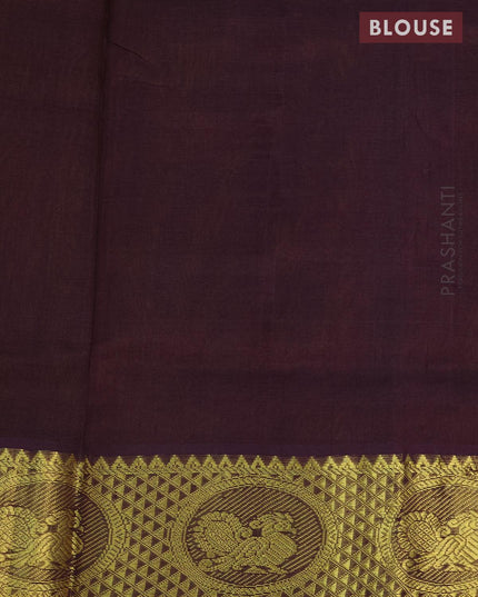 Silk cotton saree yellow and deep coffee brown with plain body and annam zari woven border - {{ collection.title }} by Prashanti Sarees