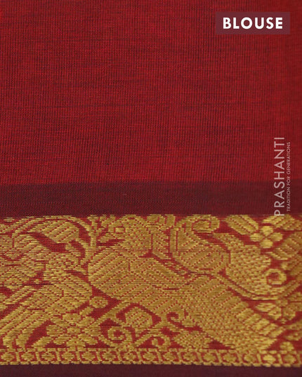 Silk cotton saree yellow and maroon with plain body and peacock zari woven border - {{ collection.title }} by Prashanti Sarees