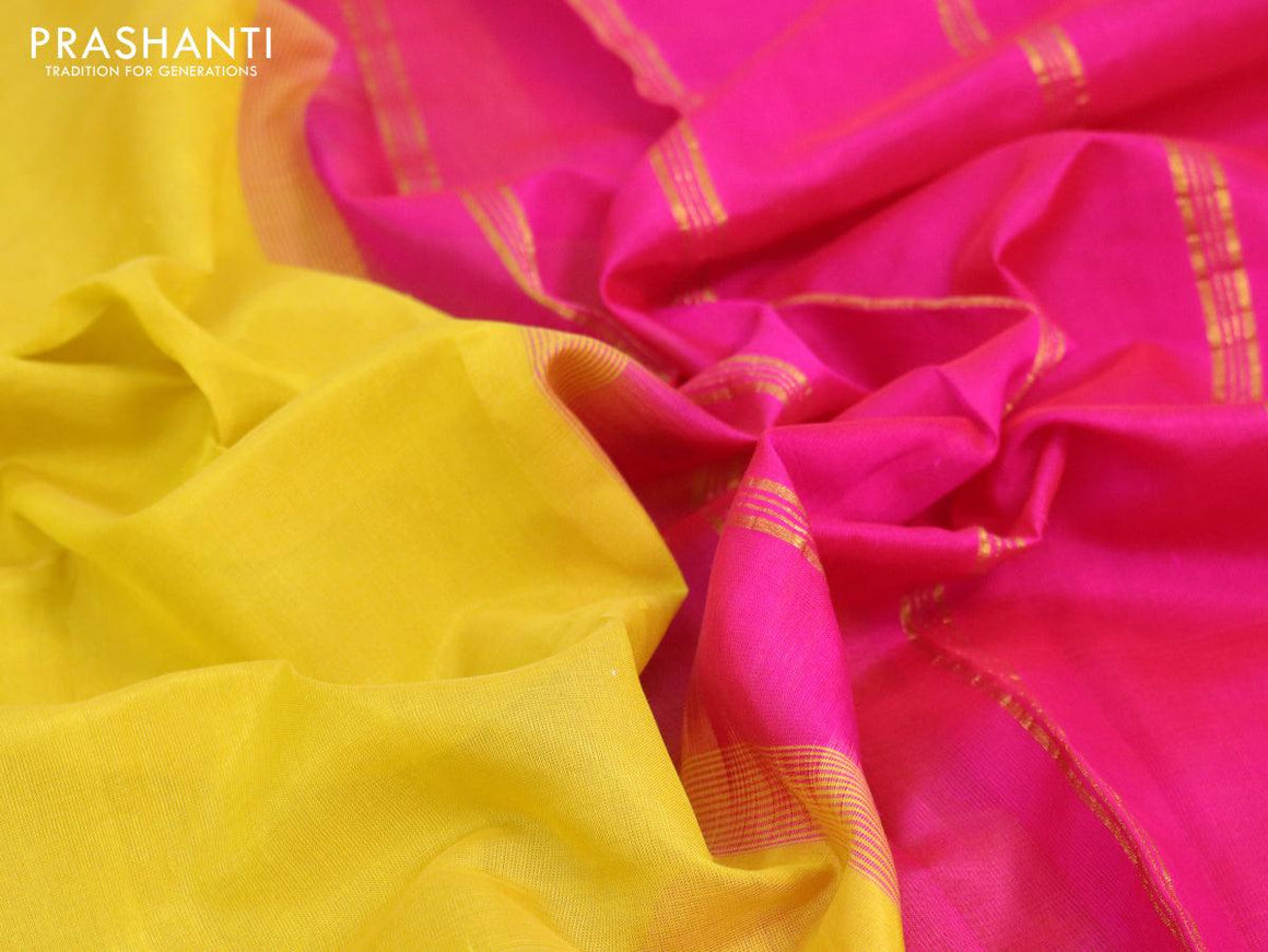Silk cotton saree yellow and pink with plain body and zari woven simple border - {{ collection.title }} by Prashanti Sarees