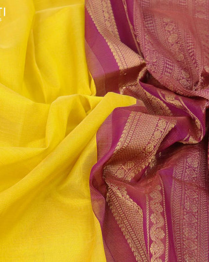 Silk cotton saree yellow and purple with allover vairaosi pattern and zari woven korvai border - {{ collection.title }} by Prashanti Sarees
