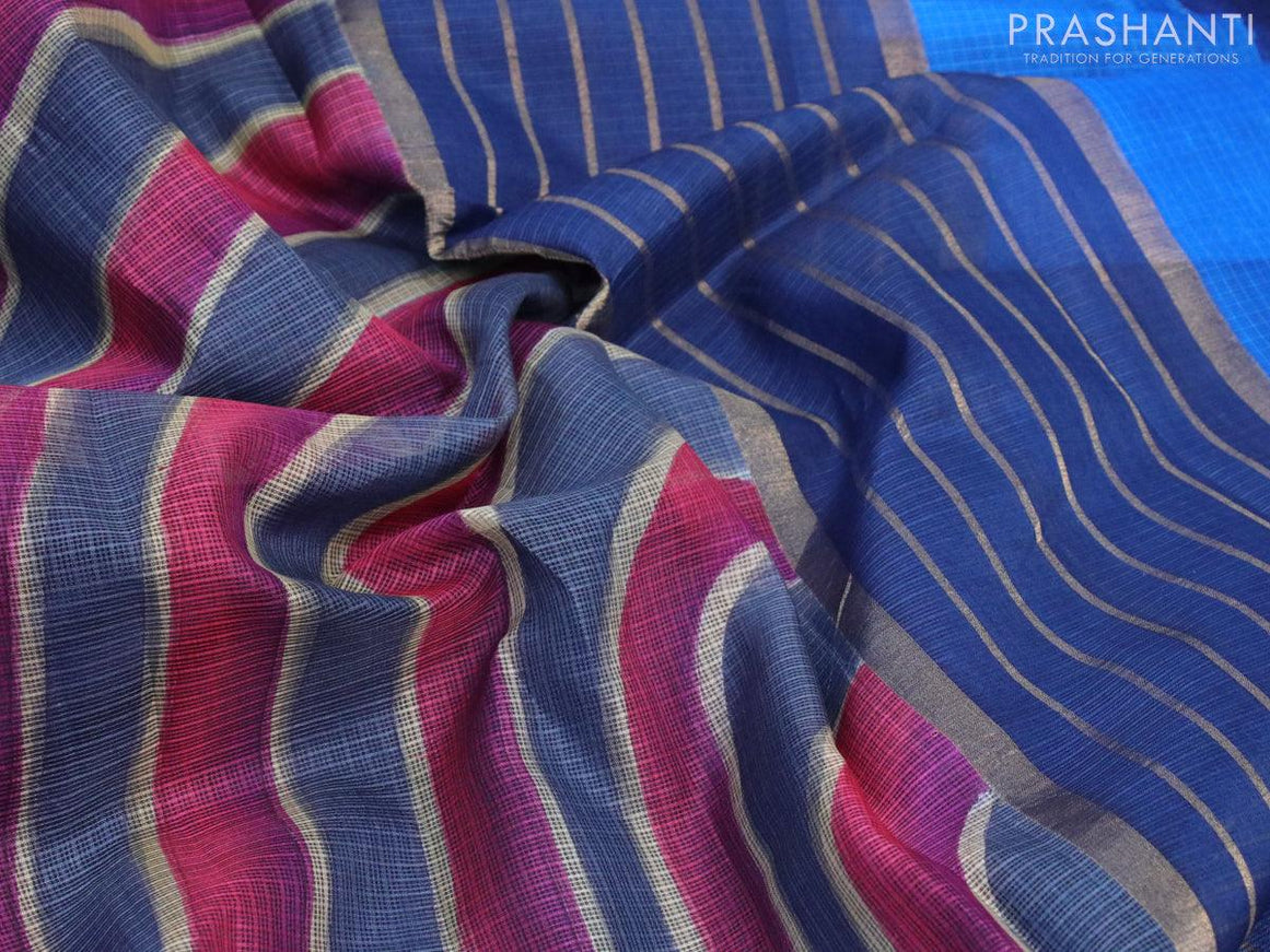 Silk kota saree blue with wavy prints and zari woven piping border - {{ collection.title }} by Prashanti Sarees