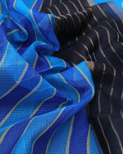 Silk kota saree cs blue and black with allover stripes pattern and zari woven piping border - {{ collection.title }} by Prashanti Sarees