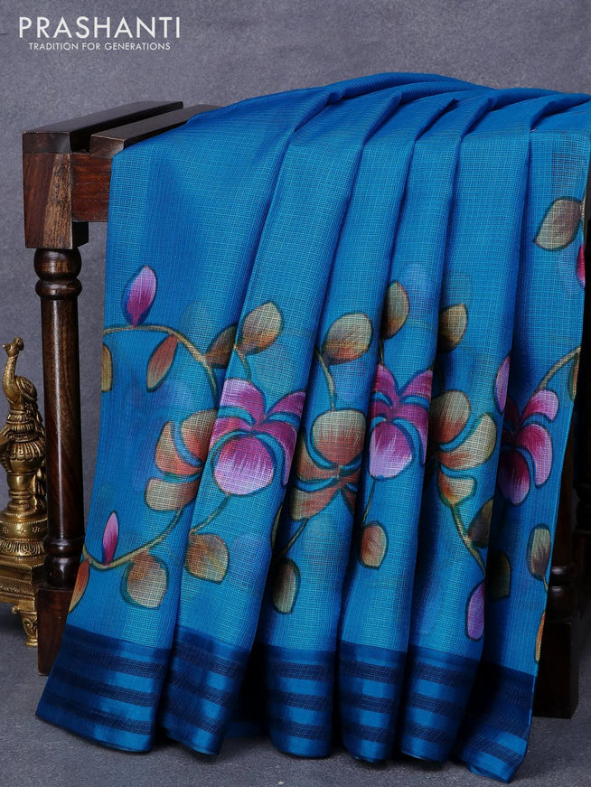 Silk kota saree cs blue with allover prints and simple border - {{ collection.title }} by Prashanti Sarees