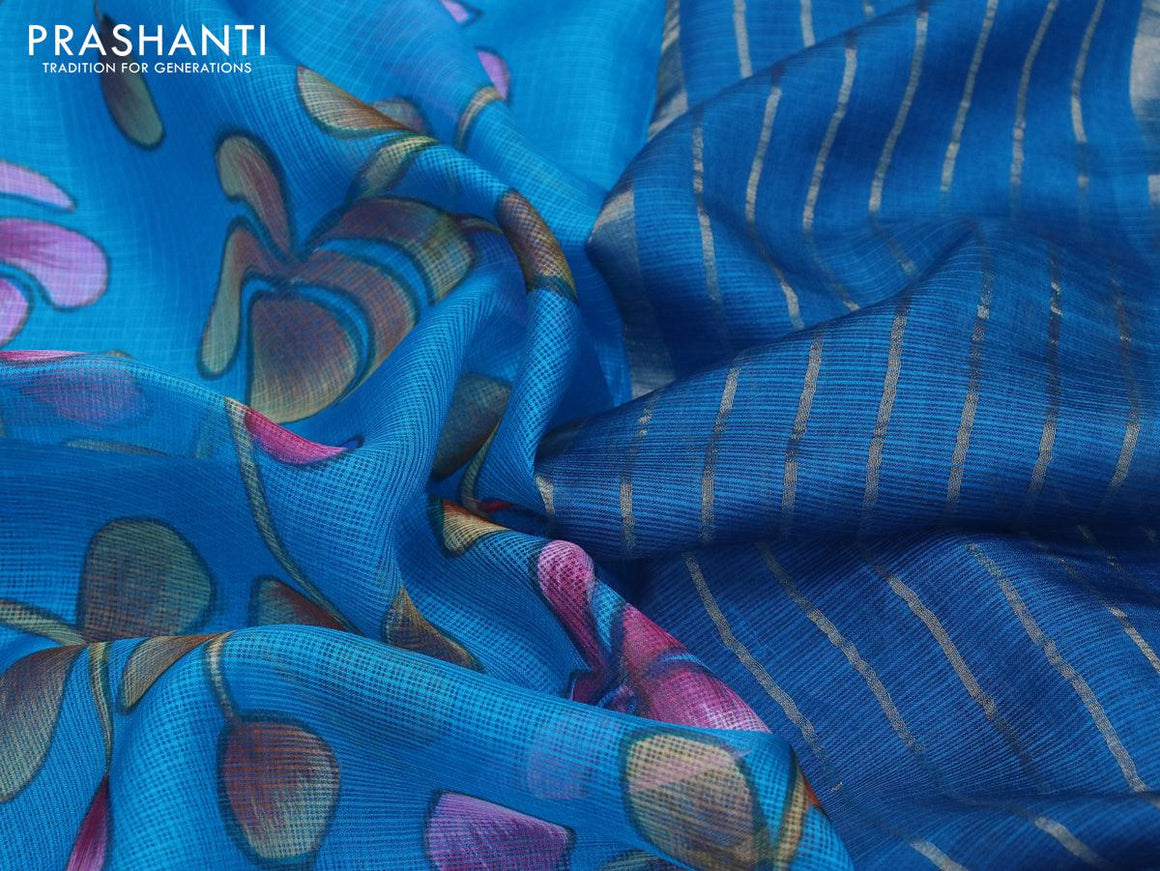 Silk kota saree cs blue with allover prints and simple border - {{ collection.title }} by Prashanti Sarees