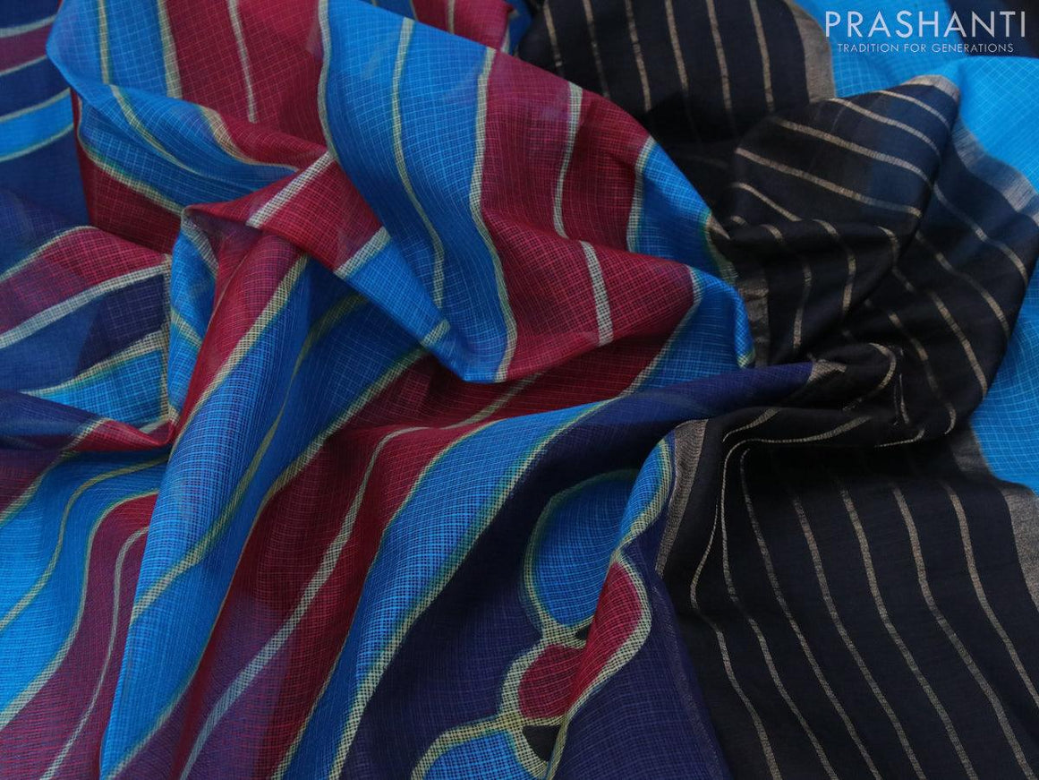 Silk kota saree cs blue with allover prints and zari woven piping border - {{ collection.title }} by Prashanti Sarees