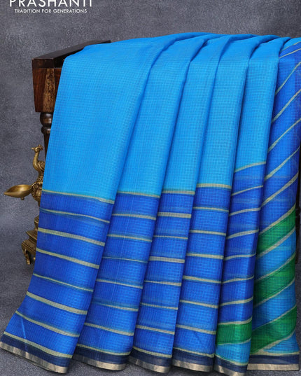 Silk kota saree cs blue with allover stripes pattern and zari woven piping border - {{ collection.title }} by Prashanti Sarees