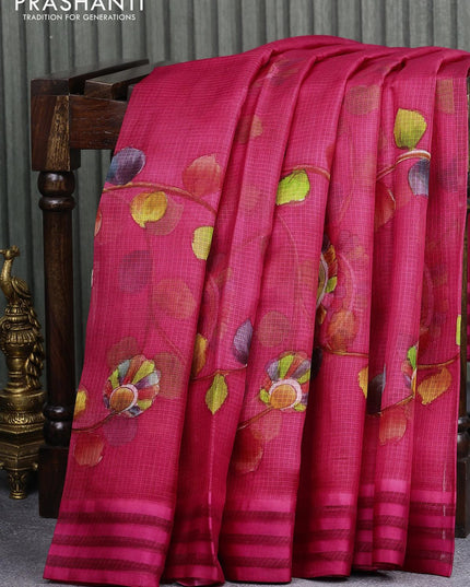 Silk kota saree dark pink with allover kalamkari prints and simple border - {{ collection.title }} by Prashanti Sarees