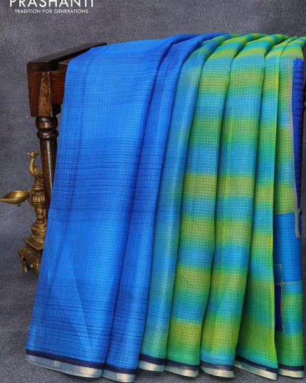 Silk kota saree green and blue with allover geometric prints and zari woven piping border - {{ collection.title }} by Prashanti Sarees