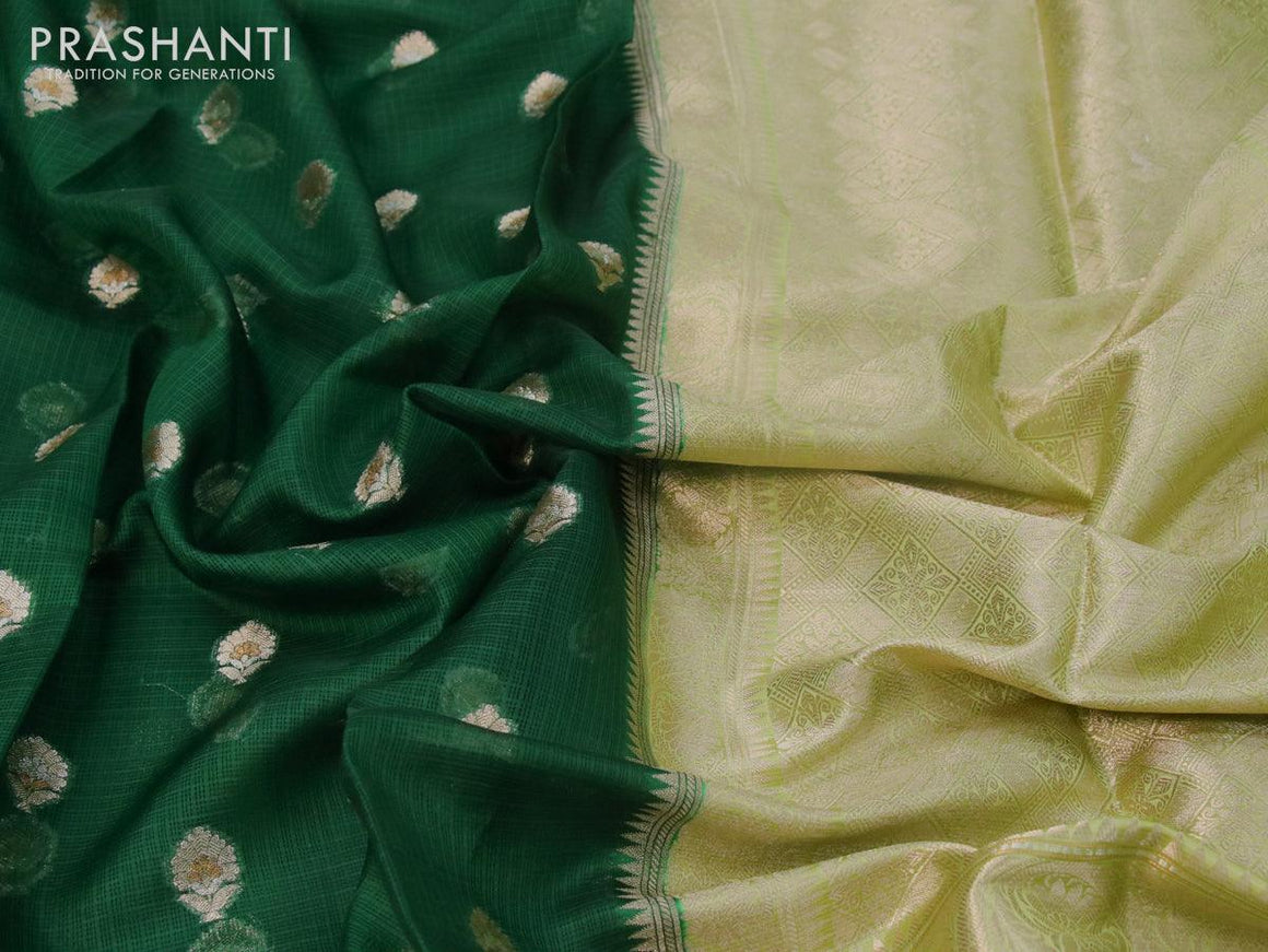Silk kota saree green and light green with allover floral zari woven buttas and long banarasi style border - {{ collection.title }} by Prashanti Sarees