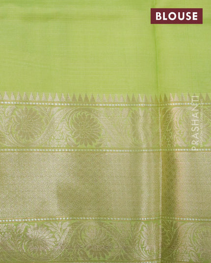 Silk kota saree green and light green with allover floral zari woven buttas and long banarasi style border - {{ collection.title }} by Prashanti Sarees
