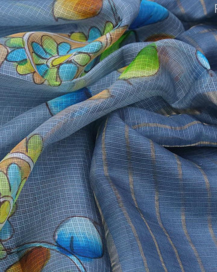 Silk kota saree grey with floral prints and simple border - {{ collection.title }} by Prashanti Sarees
