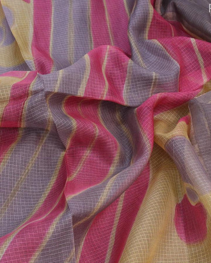 Silk kota saree grey with wavy prints and zari woven piping border - {{ collection.title }} by Prashanti Sarees