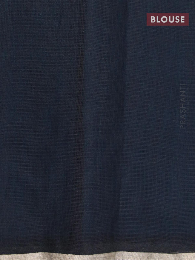 Silk kota saree light blue and black with wavy prints and zari woven piping border - {{ collection.title }} by Prashanti Sarees