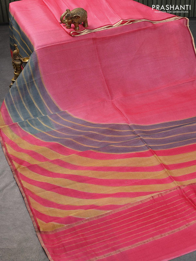 Silk kota saree light pink with wavy prints and zari woven piping border - {{ collection.title }} by Prashanti Sarees