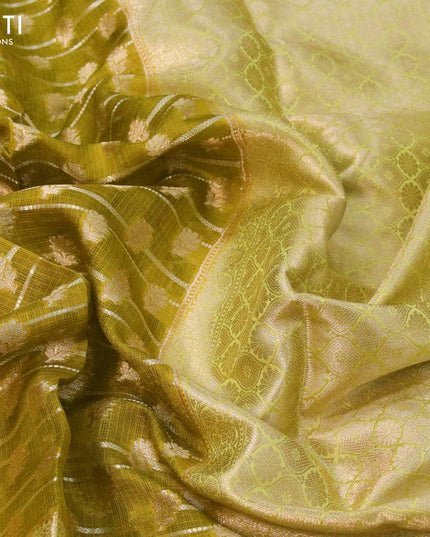 Silk kota saree lime green and lime yellow with allover zari weaves and banarasi style border - {{ collection.title }} by Prashanti Sarees
