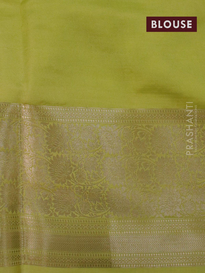Silk kota saree lime green and lime yellow with allover zari weaves and banarasi style border - {{ collection.title }} by Prashanti Sarees