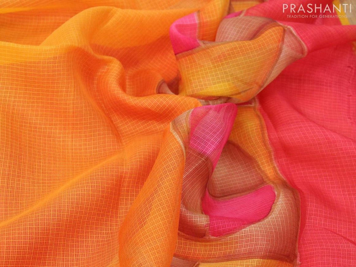 Silk kota saree mango yellow with geometric prints and simple border - {{ collection.title }} by Prashanti Sarees