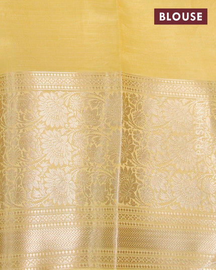 Silk kota saree mustard yellow and pale yellow with allover zari weaves and banarasi style border - {{ collection.title }} by Prashanti Sarees