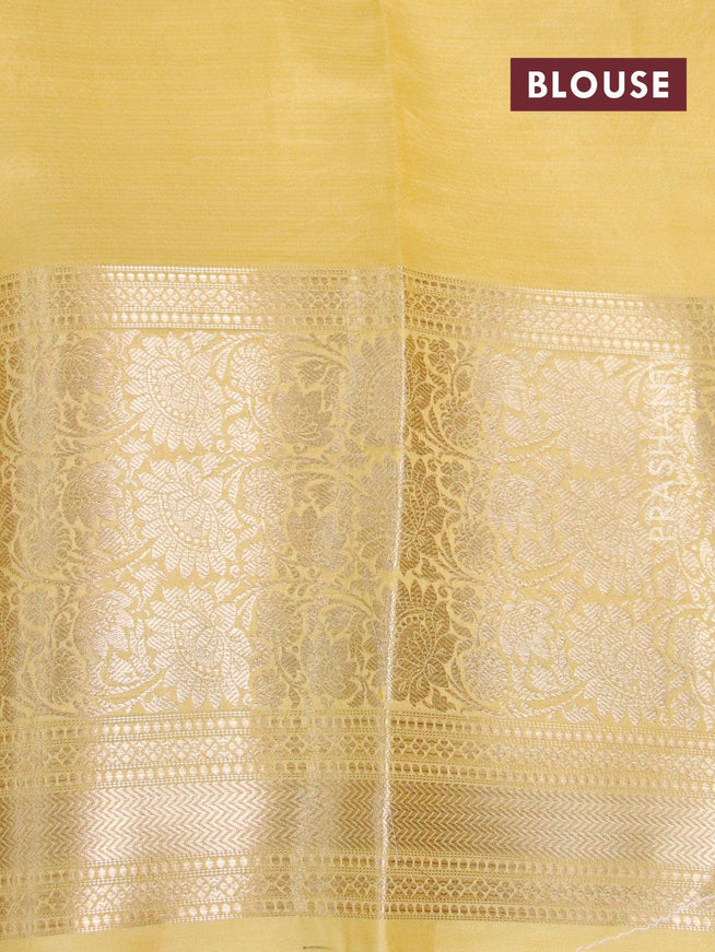 Silk kota saree mustard yellow and pale yellow with allover zari weaves and banarasi style border - {{ collection.title }} by Prashanti Sarees