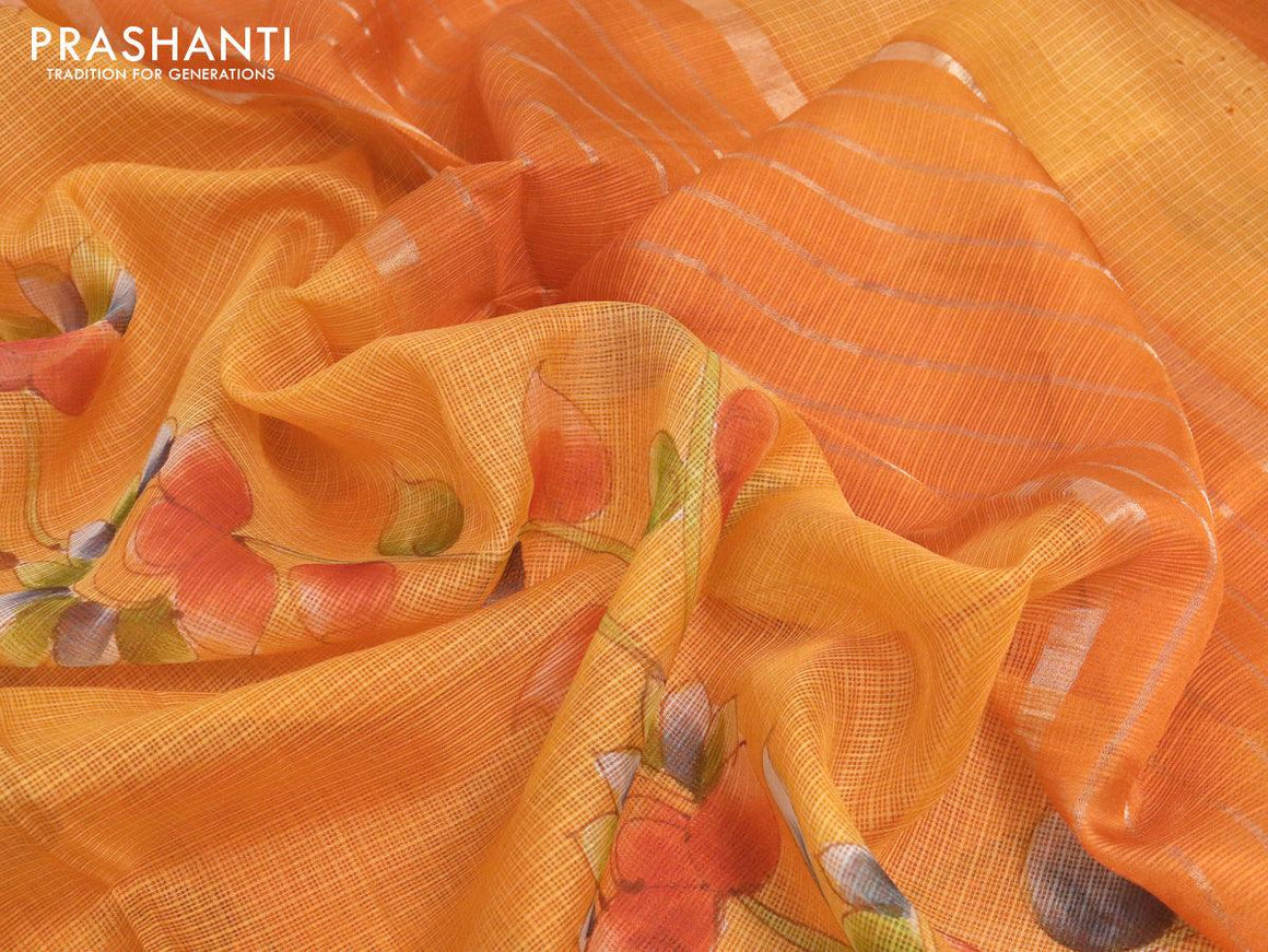 Silk kota saree orange shade with allover kalamkari prints and simple border - {{ collection.title }} by Prashanti Sarees
