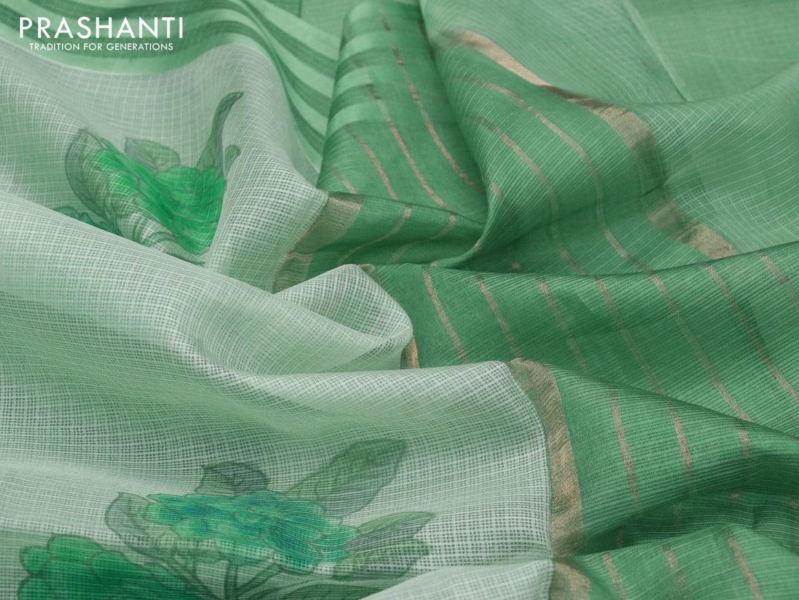 Silk kota saree pastel green with allover floral prints and simple border - {{ collection.title }} by Prashanti Sarees