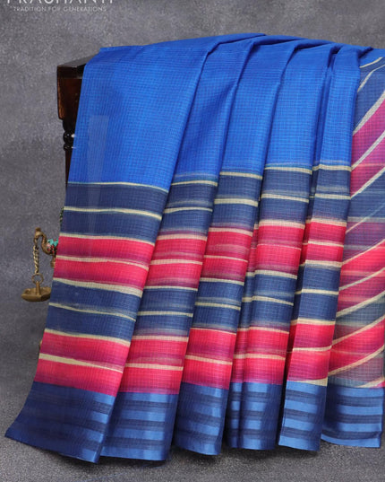 Silk kota saree peacock blue with wavy prints and simple border - {{ collection.title }} by Prashanti Sarees
