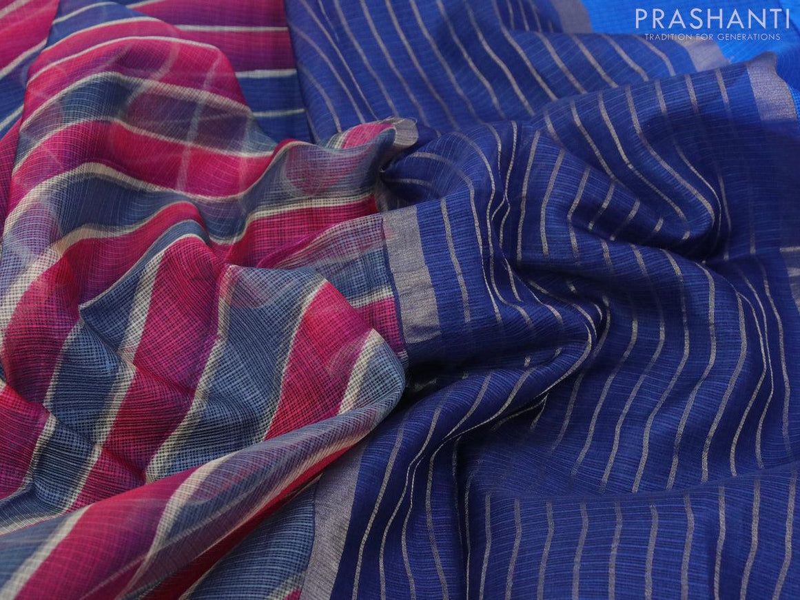 Silk kota saree peacock blue with wavy prints and simple border - {{ collection.title }} by Prashanti Sarees