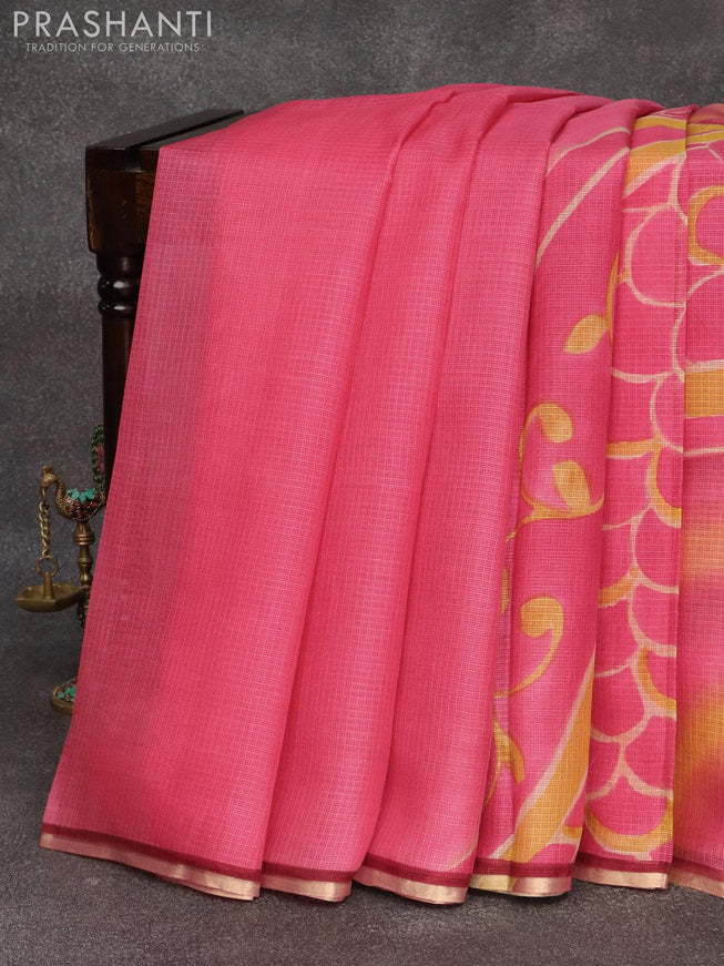 Silk kota saree pink and maroon with allover prints and zari woven piping border - {{ collection.title }} by Prashanti Sarees