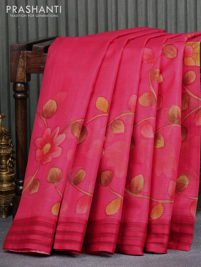 Silk kota saree pink with allover floral prints and simple border - {{ collection.title }} by Prashanti Sarees
