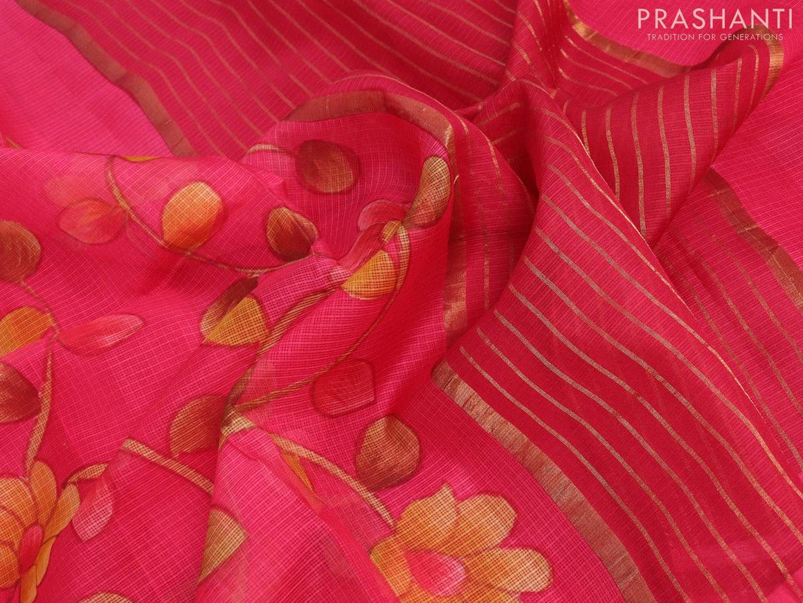 Silk kota saree pink with allover floral prints and simple border - {{ collection.title }} by Prashanti Sarees