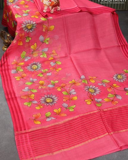 Silk kota saree pink with allover kalamkari prints and simple border - {{ collection.title }} by Prashanti Sarees