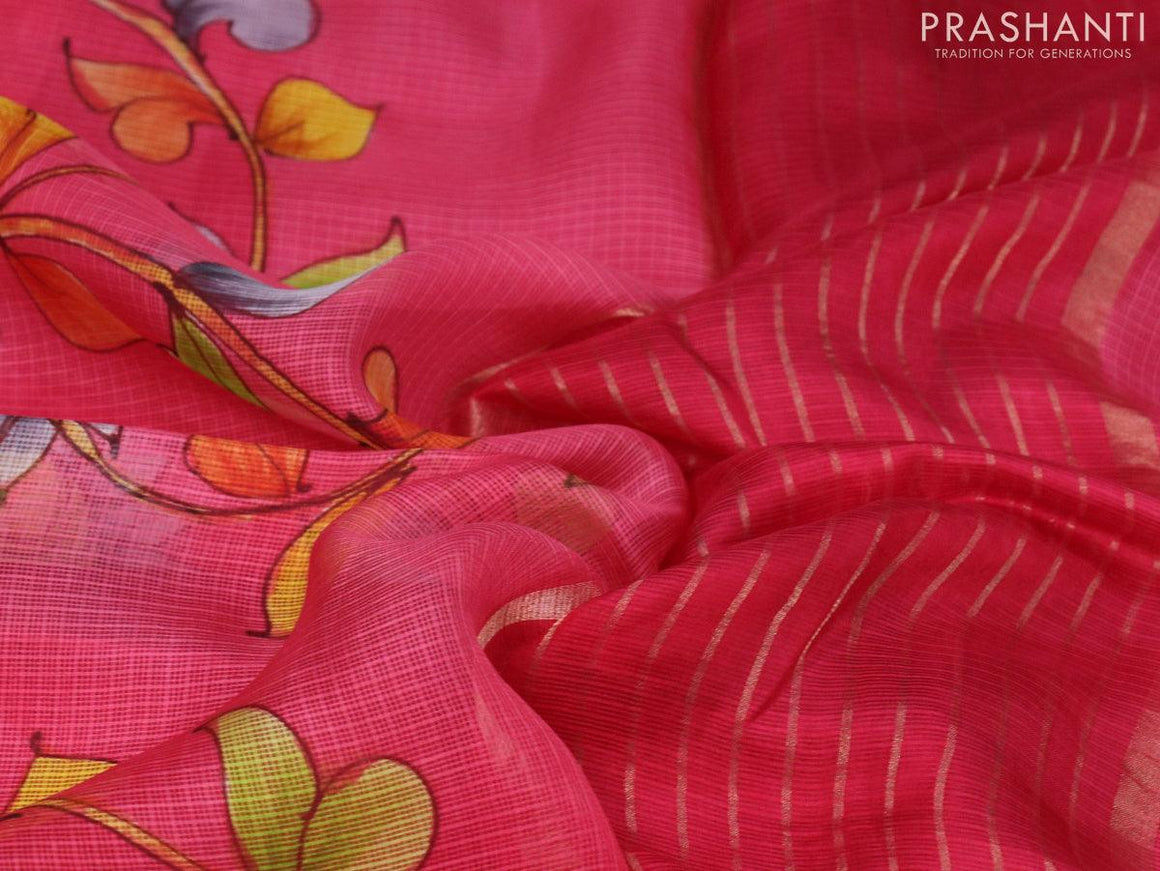 Silk kota saree pink with allover kalamkari prints and simple border - {{ collection.title }} by Prashanti Sarees