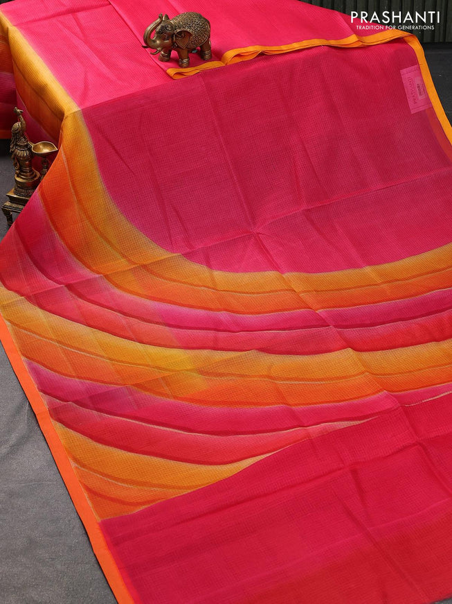 Silk kota saree pink with allover stripes pattern and ganga jamuna border - {{ collection.title }} by Prashanti Sarees