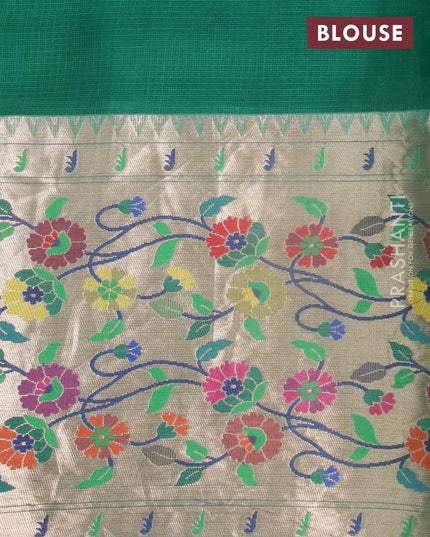 Silk kota saree teal green with zari woven buttas and long zari woven floral design paithani border - {{ collection.title }} by Prashanti Sarees
