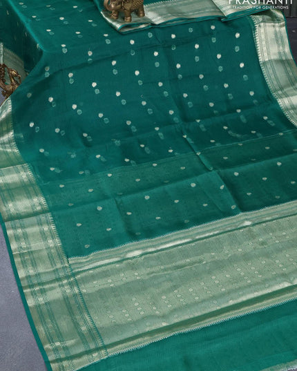 Silk kota saree teal green with zari woven buttas and zari woven border - {{ collection.title }} by Prashanti Sarees