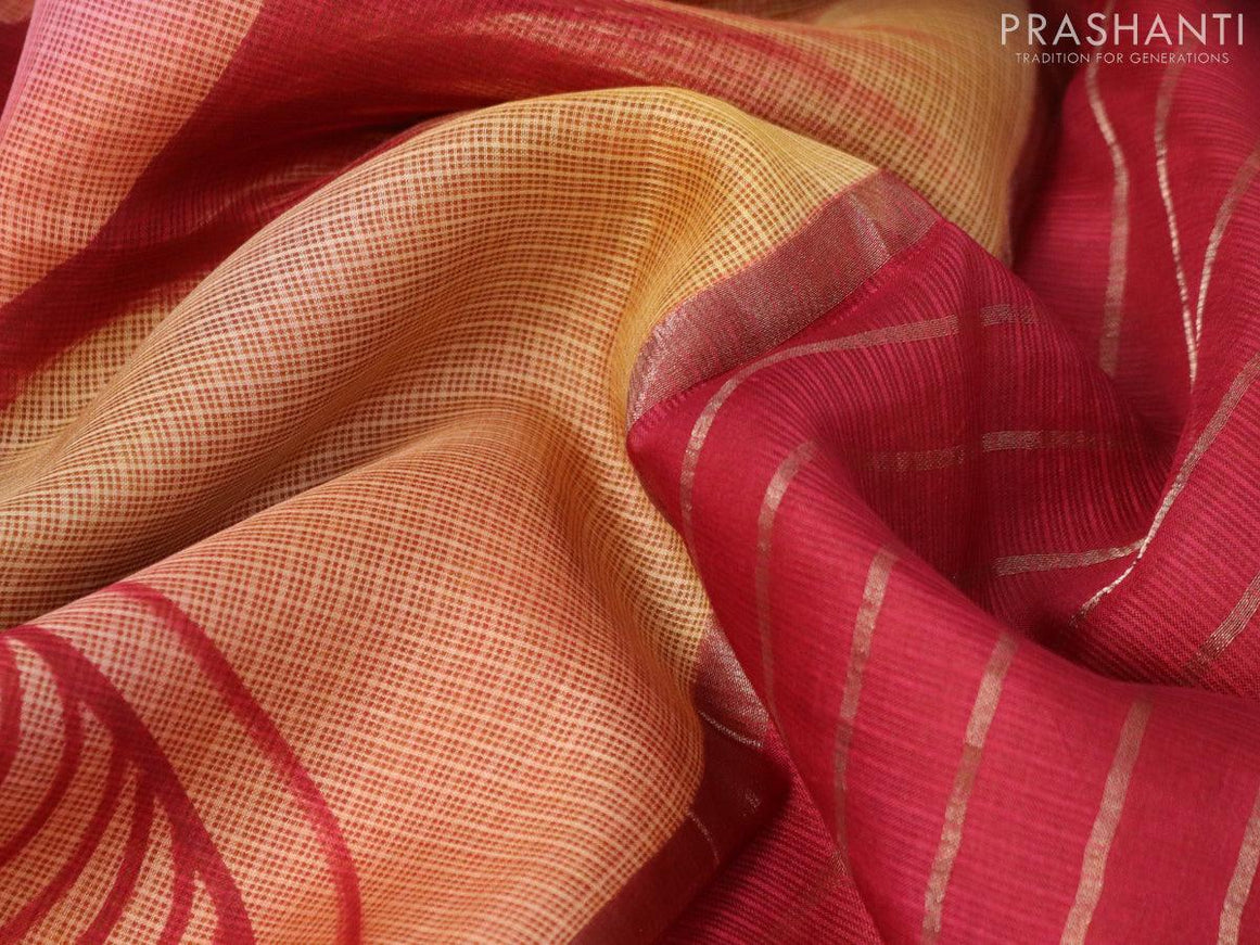 Silk kota saree yellow and maroon with allover prints and zari woven piping border - {{ collection.title }} by Prashanti Sarees