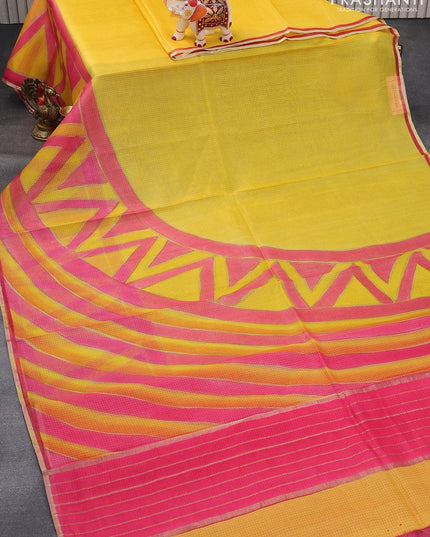 Silk kota saree yellow and multi colour with geometric prints and zari woven piping border - {{ collection.title }} by Prashanti Sarees