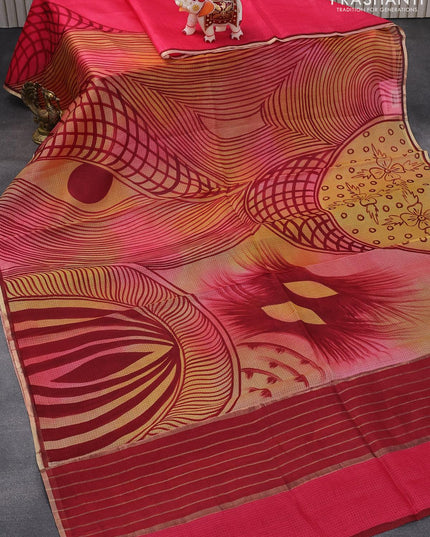 Silk kota saree yellow shade and pink with allover prints and zari woven piping border - {{ collection.title }} by Prashanti Sarees