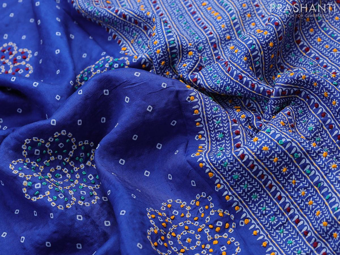 Silk saree blue with allover bandhani prints & french knot work - {{ collection.title }} by Prashanti Sarees