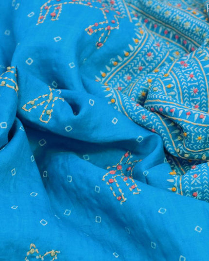 Silk saree cs blue with allover bandhani prints & french knot work - {{ collection.title }} by Prashanti Sarees