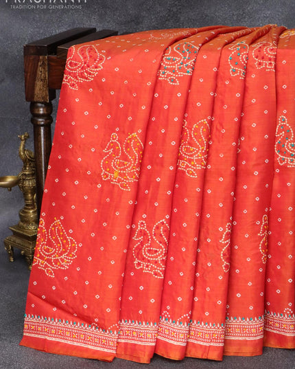 Silk saree dual shade of orange with allover bandhani prints & french knot work - {{ collection.title }} by Prashanti Sarees